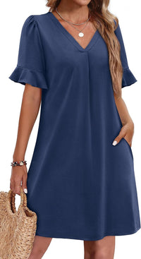 Women's V-neck Vacation Elegant Ruffled Dress With Pockets