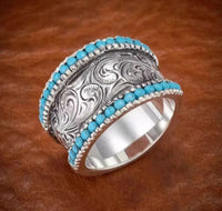 Silver Green Stone Bubble Eight Leaf Green Agate Ring For Men And Women