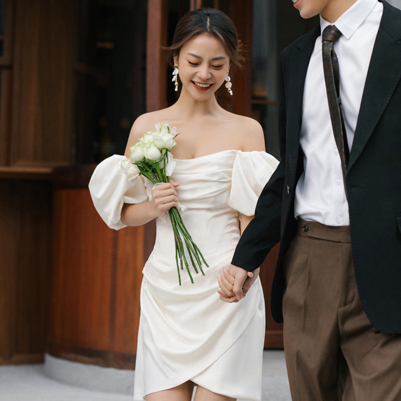 French Light Wedding Dress Off Shoulder