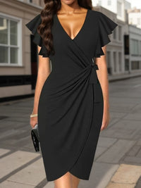 2025 Middle Eastern New Women's Deep V-neck Pleated Sleeve Tight Casual Fashion Dress