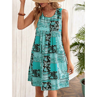 Women's Summer Dress Sleeveless Floral Boho Sundress Swimsuit Coverup Casual Loose Beach Vacation Tank Dresses
