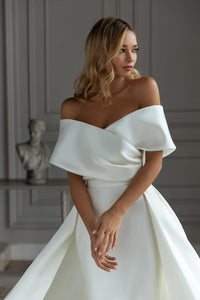 White Satin Wedding Dress Summer One-shoulder Slim Slimming Tail Dress