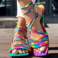 Women's Colorful Multi-Strap Flat Sandals, Comfortable Slip-On Shoes For Daily Wear, Stylish Ladies Footwear For Casual