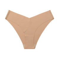 Seamless Ice Silk Underwear For Women With V-shaped Waistband. One-piece Pure Cotton Crotch Breathable Women's Briefs.