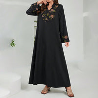 Women's Plus Size Elegant Summer Bohemian Floral Maxi Dress Middle Eastern Patchwork Black Long Dress