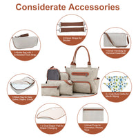 8Pcs Baby Nappy Diaper Bags Set For Mom Dad Mummy Handbags Multifunctional Diaper Changing Bags With Bottle Bag Mesh Bag Purse Diaper Pad 2 Burp Cloths 2 Hook Straps