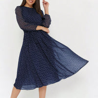 Women’s Polka Dot Long Sleeve Maxi Dress – European & American Vacation Style Casual Dress