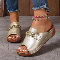 Plus Size Peep Toe Slippers With Metal Accessories