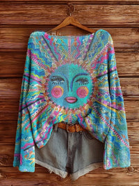 Pattern Shading Women's Printed Wear Round Neck Imitation Sweater