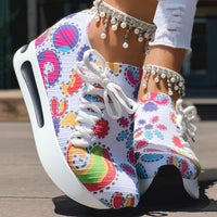 Women's Random Print Side Lace-Up Elastic Sport Shoes, Comfortable Slip-On Sneakers For Women, Casual Daily Wear Footwear