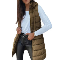 Women's Solid Color Sleeveless Hooded Vest, Mid-Length Zip-Front Waistcoat With Pockets For Spring And Fall Layering