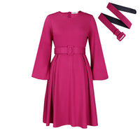 With Belt Long Sleeve Elegant Graceful Round Neck Large Swing Dress