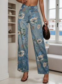 2025 New Women's Fashion Printed Jeans, Straight Leg Loose Wide Leg Pants, Suitable For A Variety Of Wear, Spring Summer Autumn Clothing, Women's Wear
