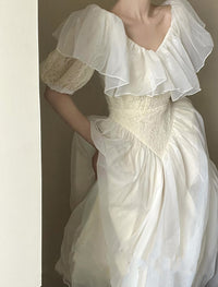 French Retro Light Wedding Puff Sleeve Lace Dress