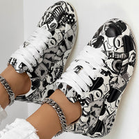 Women's Casual Round Toe Thick Sole Lace-Up Sneakers, Random Print Design, Comfortable Sporty Shoes For Daily Wear