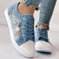 Floral Embroidered Polka Dot Print Sneakers