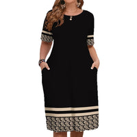 Comfortable Round Neck Fashion Elegant Contrast Color Short Sleeve Dress