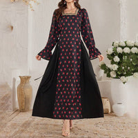 Women's Elegant Floral Print Square Neck Dress With Puff Sleeves & Cinched Waist, Summer Bohemian Dress
