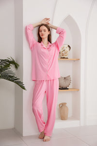 Cotton Pajama Set for Women – Long Sleeve Button-Up Sleepwear 2-Piece