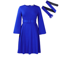 With Belt Long Sleeve Elegant Graceful Round Neck Large Swing Dress