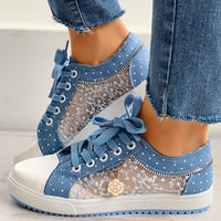 Floral Embroidered Polka Dot Print Sneakers