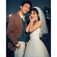 White Minimalist Suspender Women's Wedding Dress