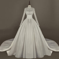 Women's Simple Mori Style Wedding Dress Long Sleeve Lace Dress