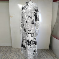 Women's Long Sleeve Newspaper Print Shirt Dress Button Down Casual Long Dress