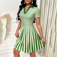 Women's Polo Dress Elegant Striped V Neck Short Sleeve A Line Dresses