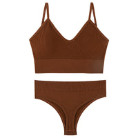 Women’s Wireless Push-Up Sports Bra Set – French Triangle Cup Sling Vest Design