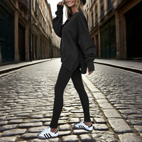 Women's Solid Color 2-Piece Set Casual Tracksuit, Long Sleeve Crewneck Sweatshirt With Side Slits & Slim Fit Jogger Pants