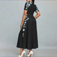 Women's Elegant Short Sleeve Maxi Dresses Casual Empire Waist Long Dress