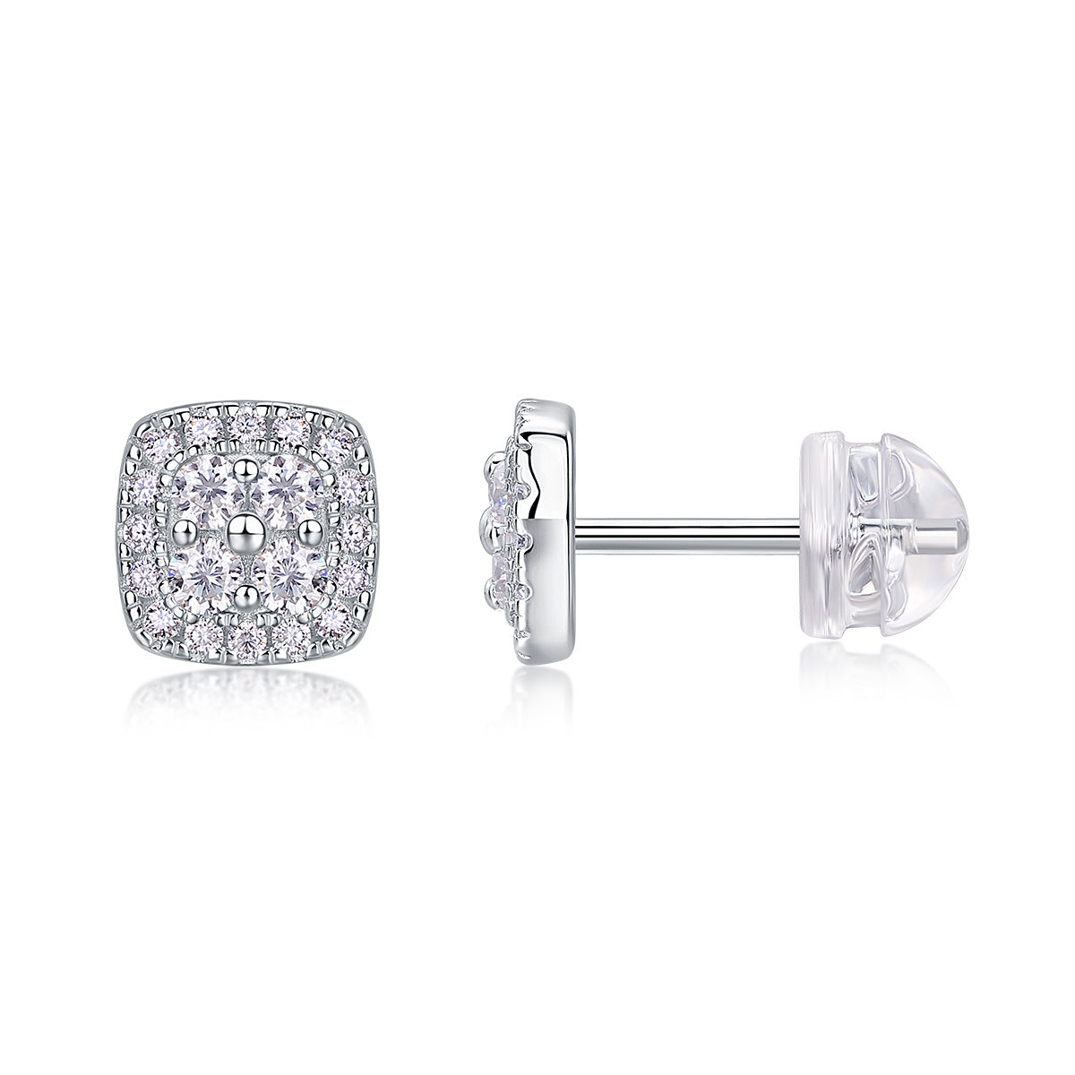 Fog Sea – Moissanite Diamond Stud Earrings in S925 Sterling Silver Platinum-Plated