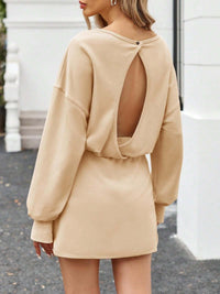 Fisoew Womens Long Sleeve Athletic Dress Backless Keyhole Built-in Shorts Oversized Workout Active Dresses