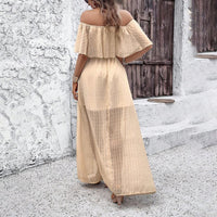 Womens Off The Shoulder Ruffle Party Dresses Side Split Beach Maxi Dress