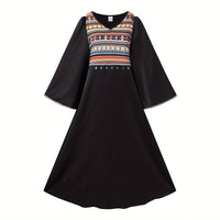 Women's Plus Size Casual Summer Boho Print Dress V Neck Loose Fit Long Maxi Beach Dresses