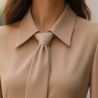 Women's Elegant Solid Color Belted Tie-Neck Office & Formal Occasions, Long Sleeve Spring Summer Midi Dress