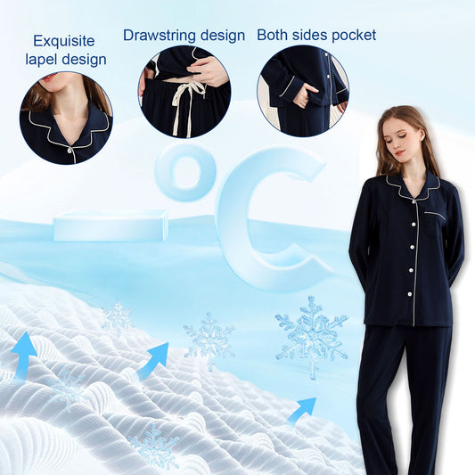 Cotton Pajama Set – Long Sleeve Button-Up 2-Piece Sleepwear for Women