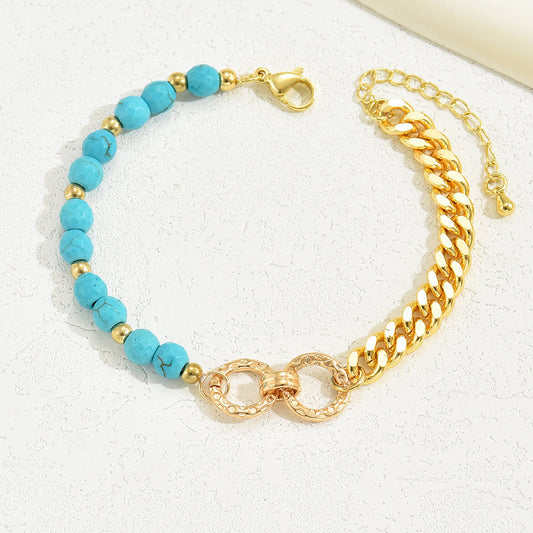 Double Ring Turquoise Multi-Chain Bracelet – Creative Instagram-Style Beaded Design