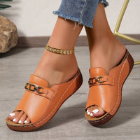 Plus Size Peep Toe Slippers With Metal Accessories