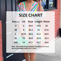 Women's V-Neck Rainbow Stripe Short Dress Three Quarters Sleeve Casual Summer Sundress With Tie Waist