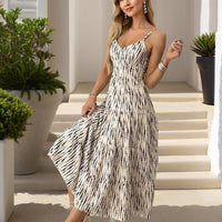 Women's Striped V-Neck Backless Tie Strap Beach Dress - Sexy Elegant Summer Maxi Dress