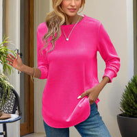 Women's Elegant Solid Color Long Sleeve Crewneck Sweatshirt, Casual Basic Pullover Top For Spring And Fall