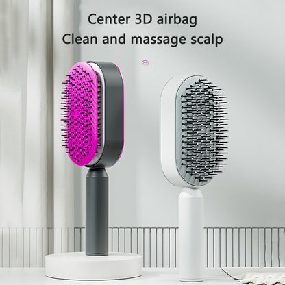 Self-cleaning Hair Brush For Women One-key Cleaning Hair Loss Airbag Massage Scalp Comb Anti-Static Hairbrush