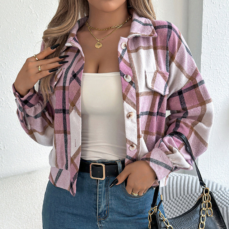 Womens Button Down Shirts Jacket Long Sleeve Plaid Shackets Business Casual Blouse Top