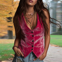 Bohemian Vintage Vest – Sleeveless V-Neck Button-Down Waistcoat