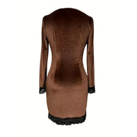 Women's Sexy V-Neck Bodycon Short Dress With Lace Trim And Button Details Long Sleeve Spring Summer Mini Dress