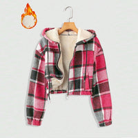 Women's Elegant Plaid Hooded Jacket, Full-Zip Lightweight Coat For Winter Casual Wear