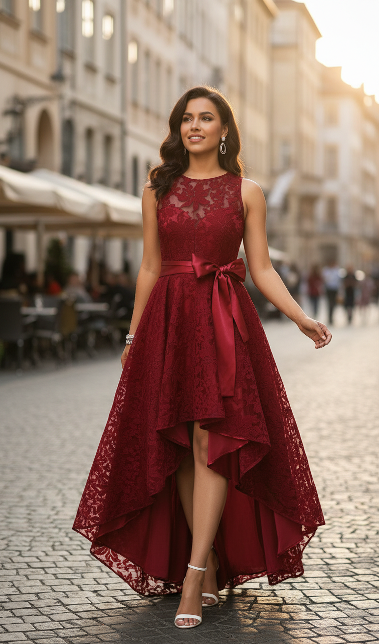 Embossed lace irregular dress