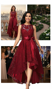 Embossed lace irregular dress